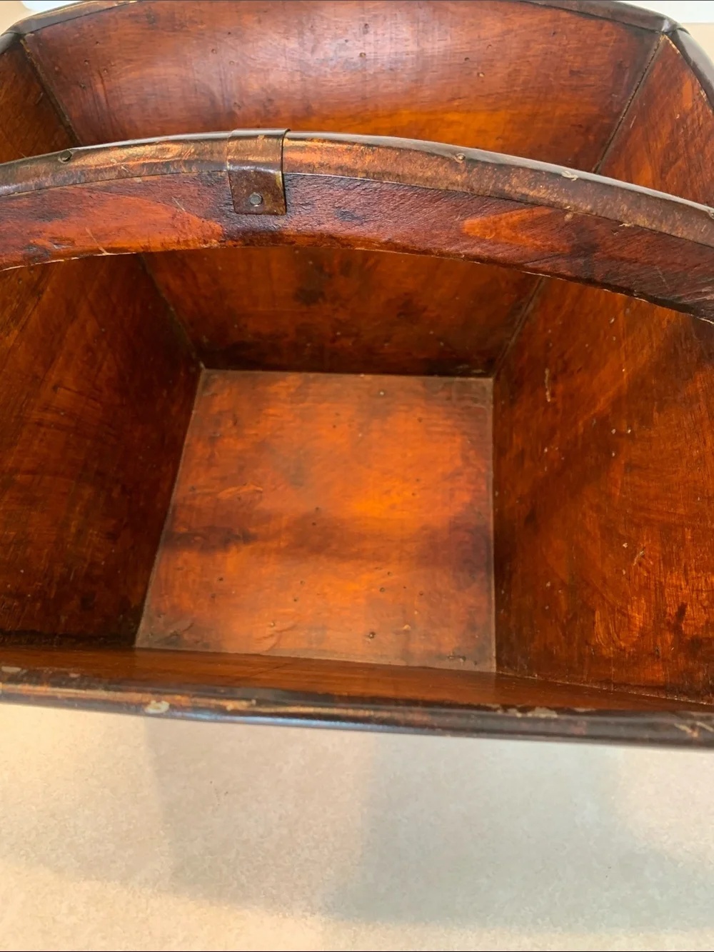 Oriental Asian Wood Rice/Harvest Style Basket with Metal Straps